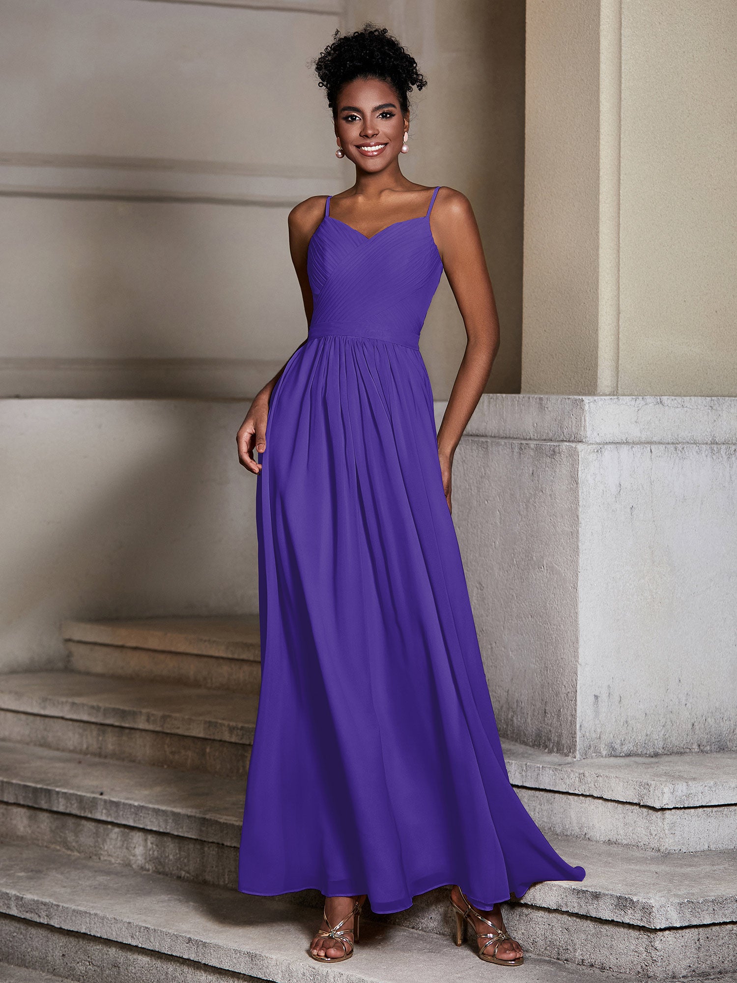 Cross Pleated Bodice Spaghetti Strap Dresses Regency